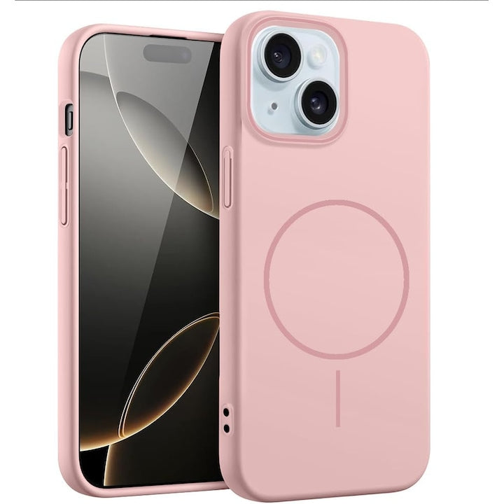 Set 2 Huse Magnetice pentru iPhone 15 Plus Protectie Antisoc Roz TPU/Magnet