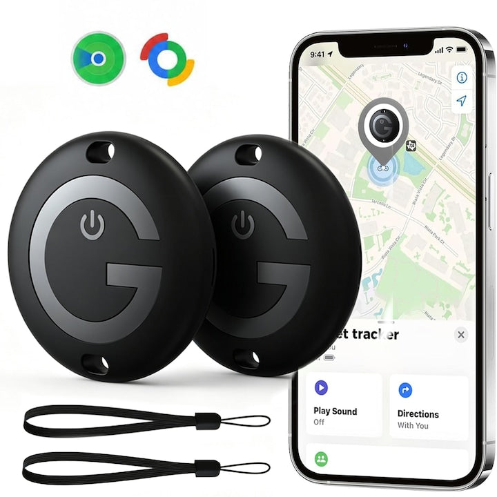 Set 2 Dispozitiv Anti-Pierdere SANSES Compatibil IPhone si Android BT GPS Tracker Localizare Globala Standby Timp de Un An Rezistent la Apa Snur de Prindere Inclus Negru