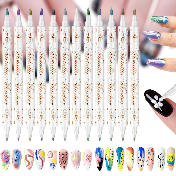 Kit Nail Art Swejah Set 12 Pensale pentru Unghii Acrilice 12 Culori Multifunctional Doua Capete DIY pentru Nail Art Machiaj Pictura Utilizare Acasa si in Salon Multicolor