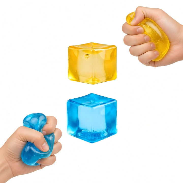 Set 2 Jucarii Antistres Squishy in Forma de Cub de Gheata - Albastru si Portocaliu Jucarie Moale Interactiva pentru Copii si Adulti