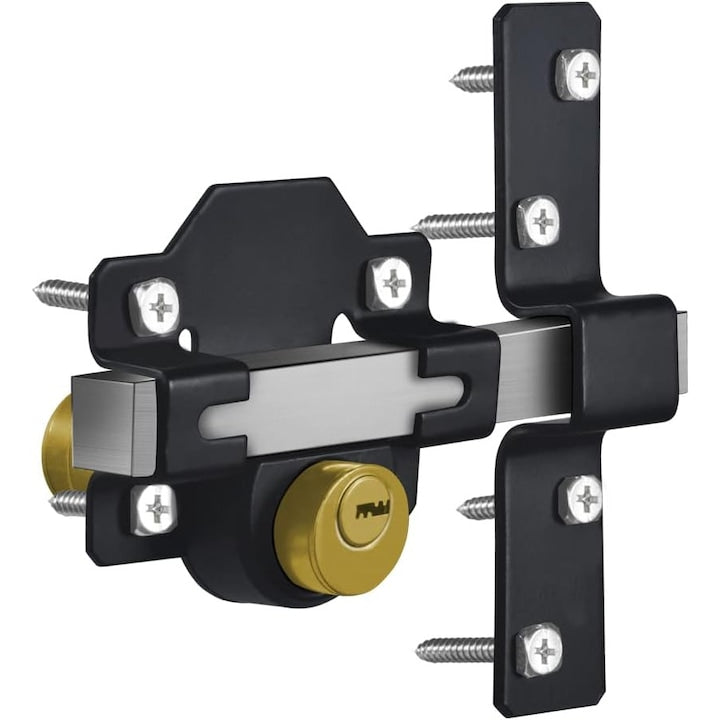 Broasca/incuietoare pentru poarta cu bolt dublu cilindru 70 mm otel inoxidabil rezistent la intemperii montaj fara frezare negru/argintiu 5 chei 1 buc