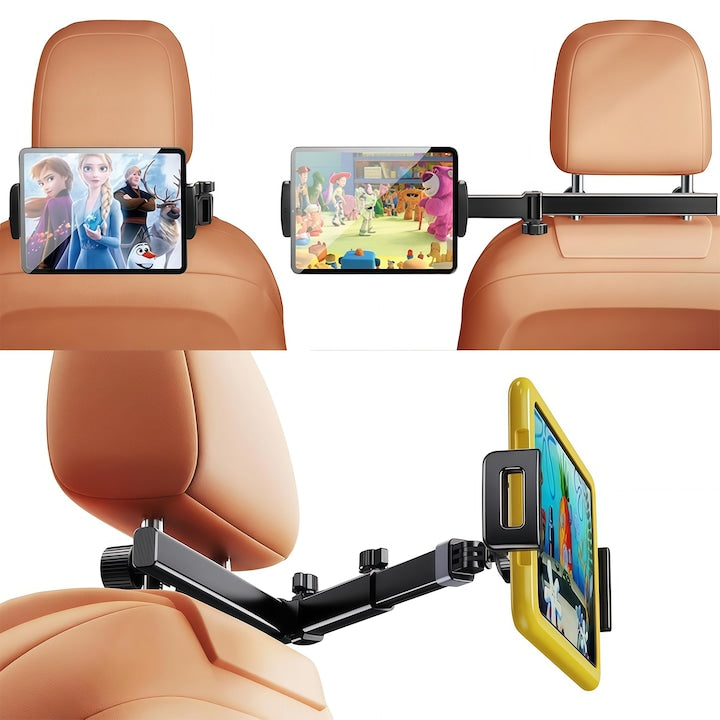 Premium Car Headrest Tablet and Phone Holder - Universal Tablet Holder for Car Headrest - Compatible with 4.7-13 inch Devices - Foldable Steel System with Solid Grip and 360° Rotation - Flexible - Foldable - Ideal for Kids or Adults - Black