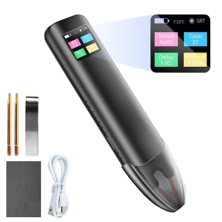 Aparat de sudura portabil cu punct mini portabil pentru baterie 18650 mod automat si manual cu 99 de trepte de viteza ecran color inteligent sudura foi placate cu nichel 0 1-0 25 mm WALALLA negru