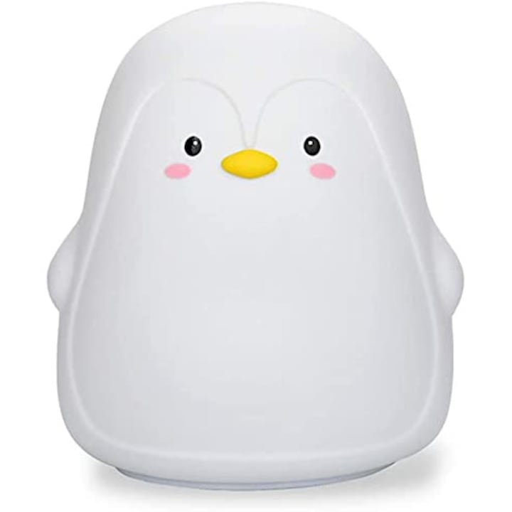 Lampa de veghe portabila pentru copii cu 7 culori de LEDuri touch-control silicon BPA-free incarcare USB Pinguin