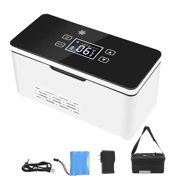 Frigider portabil pentru insulina Rqiurpn reglabil 2-8°C 2 baterii 10200mAh 21x9.5x11cm