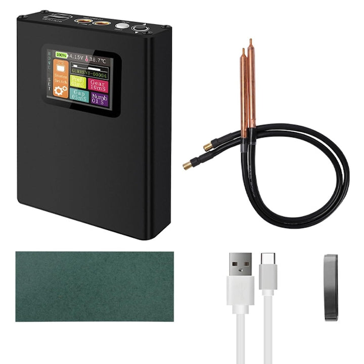 Sudor Portabil Pentru Puncte cu Baterie Omelivon 2-in-1 5000 mAh Grosime Sudura Banda Nichel 0.1-0.25mm Reglarea Curentului de Suduras Protectie Subtensiune Supracurent Supraincalzire Mini cu Display LCD 112x80x30mm Negru