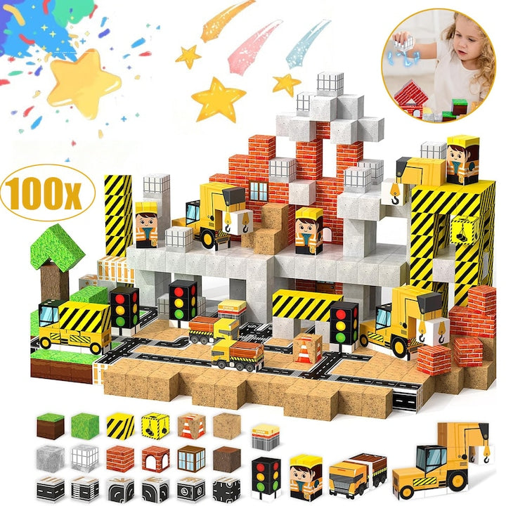 100 Buc. Blocuri De Constructie Magnetice Cuburi Magnetice Set De Constructie Stivuibile Jucarii Senzoriale STEM Montessori Pentru Copii Baieti Si Fete Cu Varste Cuprinse Intre 3-8 Ani Cadouri