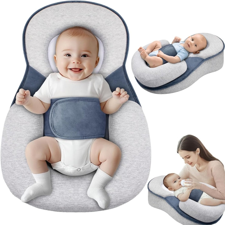Cosulet Bebelusi pentru Dormit tip Wacorresi Perna multifunctionala suport Ergonomic Bebelusi pentru Somn cu Plan Inclinat 15° Anti-Reflux Centura reglabila Suport picioare ajustabil Perna pentru cap rotund 60cm x 40cm x 18cm gri