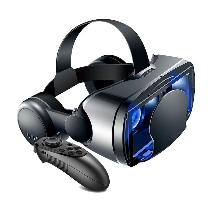 Casti VR cu lentile reglabile realitate virtuala 3D design montat pe cap filtru de lumina albastra camp vizual larg pe ecran complet compatibile cu smartphone-uri de 5-7 inch potrivite pentru televiziune si jocuri includ telecomanda Bluetooth