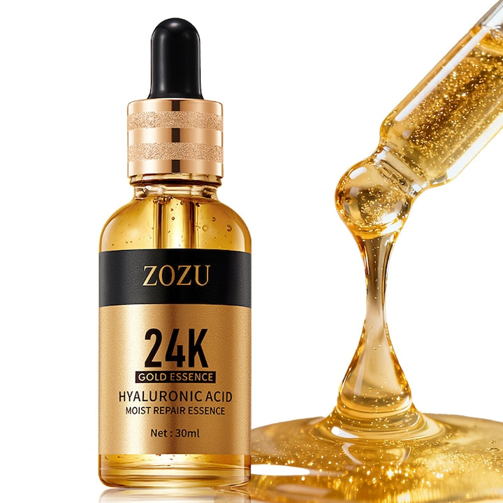 Ser Premium cu Aur 24K si Acid Hialuronic pentru Fata - Hidratare Intensa Repararea Pielii Reduce Ridurile si Porii - Pentru Piele Uscata Aspra Mata - Esenta Nutritiva si Iluminatoare 30ml