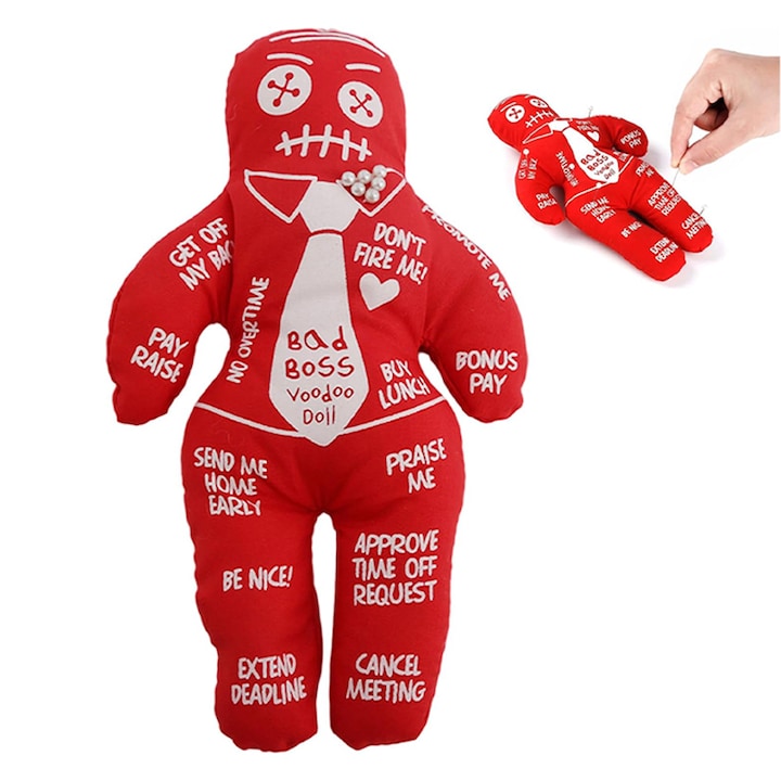 Papusa voodoo anti-stres destinata pentru seful tau Duueyct 21.5 cm x 13 cm Cadou Amuzant Bumbac Rosu