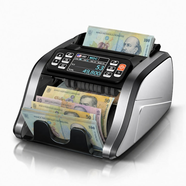 Masina de numarat bani cu denominatii mixte numarare valori detectare bancnote false UV/MG/IR/DD masina de numarat bani RON HUF USD EUR pentru afaceri