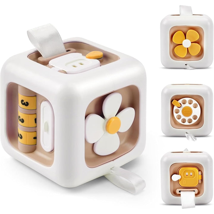 VoMii Montessori Toy for 1-Year-Olds – 6-in-1 Sensory Educational Cube, Portable Toy for Cognitive and Motor Development, Ideal for Travel, 12-18 Month Birthday Gift – Pastel Pink