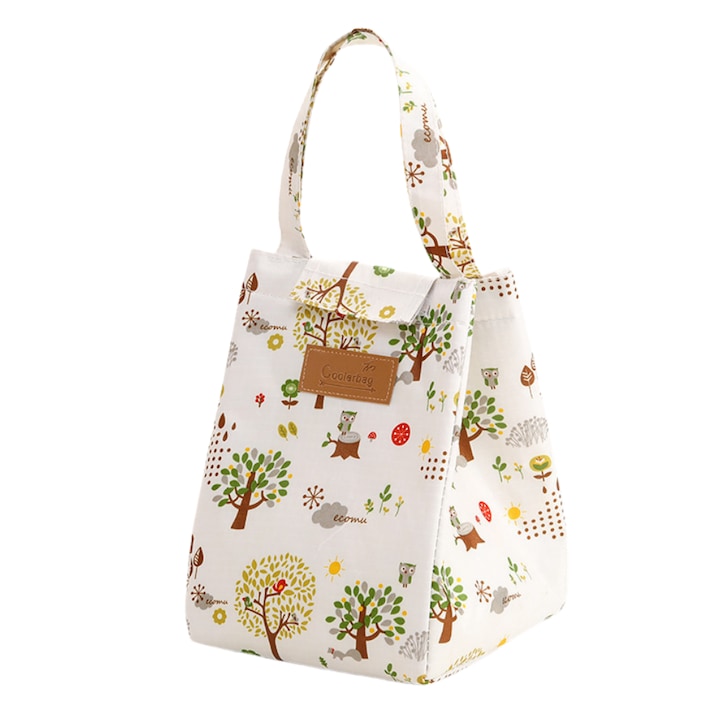Geanta termoizolanta pentru pranz frigorifica pentru pastrarea termica a alimentelor Fantasy imprimeu primavara inchidere velcro cu maner de transport 23.5x19.5x17cm multicolor