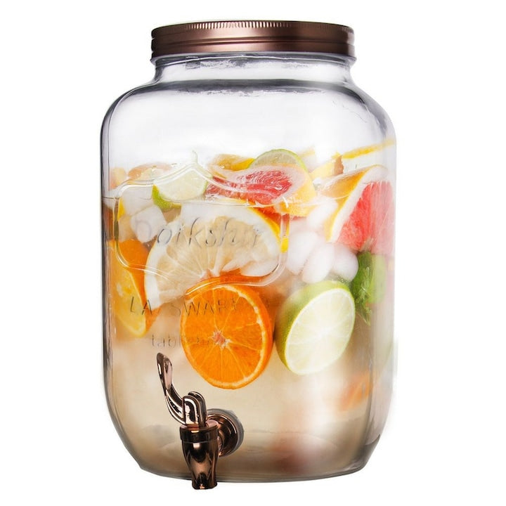 Borcan Pentru Bauturi Orion 8.8 L 20x20x31.5 cm Sticla Inchis Etans Robinet Din Plastic Potrivit Pentru Bauturi Cu Bucati De Fructe Sau Gheata Materiale De Inalta Calitate Cupru