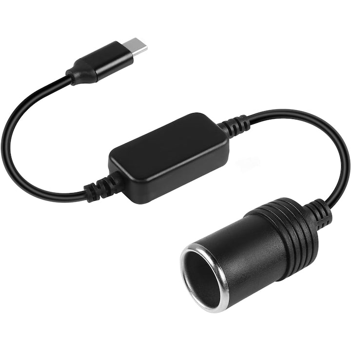USB-C to Car Cigarette Lighter Socket Cable, PsAyl, 30cm, 12W, Black