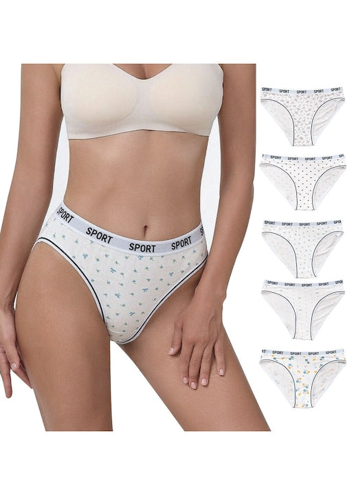 OEM - Set 5 perechi de chiloti triunghiulari femei centura imprimata cu litere trend confortabila si respirabila din bumbac marimea S 12 rate cu 0% dobândă