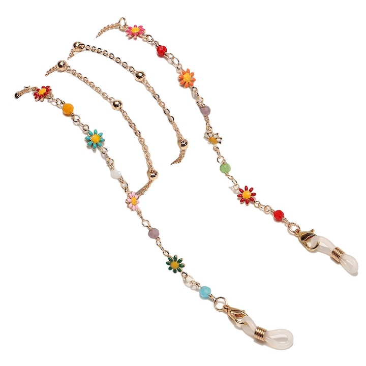 Lant anti-cadere pentru ochelari Fantasy Snur din Metal Margareta Floare cu Pandantiv pentru Ochelari 70 cm Multicolor Potriviti atat pentru viata de zi cu zi cat si pentru activitati in aer liber cum ar fi drumetiile si alergarea
