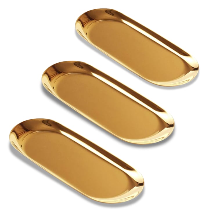 Set of 3 Oval Serving Trays Storage, Jewelry Holder, Cosmetic Organizer, Bathroom Tray, 30 x 12.5 cm, Steel, Gold