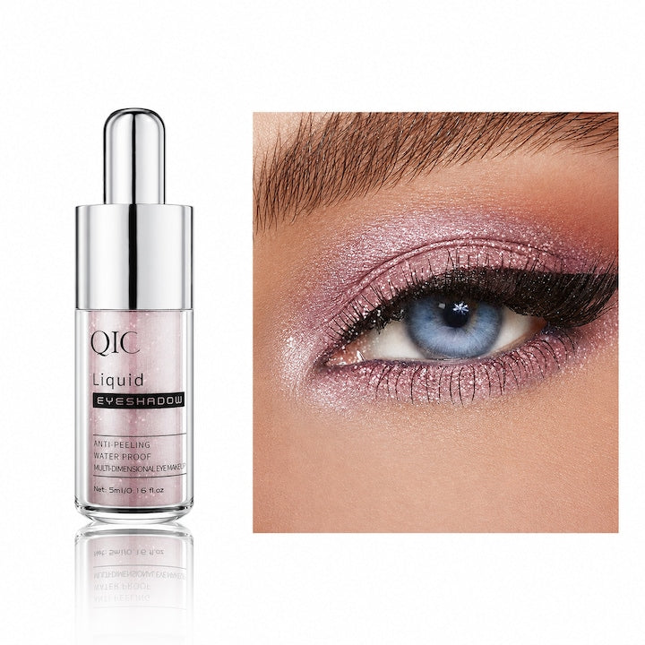 QIC Shiny Liquid Eyeshadow Waterproof Anti-Creasing Intense Metallic Finish with Multi-Dimensional Glitter 07 PINK CRYSTAL