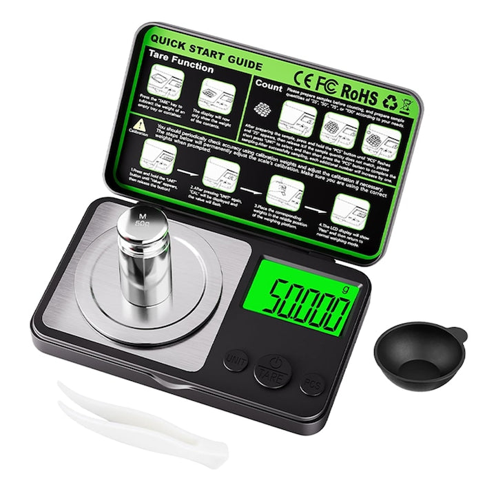 Rqiurpn Precision Digital Scale, 0.001 g Accuracy, 100 g Capacity, with Digital Display, TARE Function, Backlit LCD, Compact and Easy to Use, Also Suitable for Spices, Medicines, and Anything Requiring Precision, Black