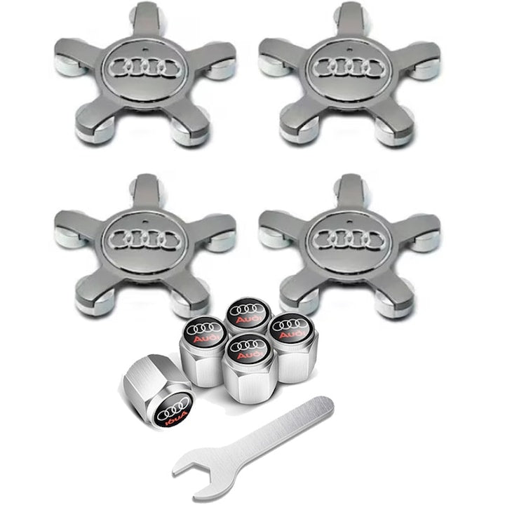 Set Capace Roti tip Paianjen compatibile Audi 135mm gri/argintiu set 9 piese