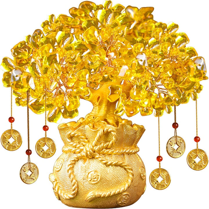 Bonsai natural din citrin ZOUN „Arborele banilor” va sporeste norocul prosperitatea succesul energia pozitiva acumularea de bogatie si feng shui. Potrivit pentru case birouri magazine si alte locatii. Dimensiuni: 17 × 18 × 8 cm