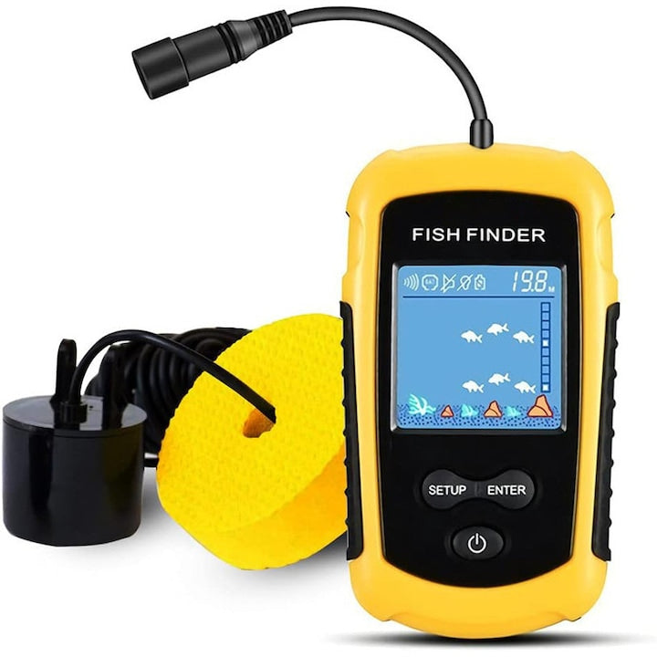 Detector de pesti WALALLA adancime 0-100m senzor sonar iluminare nocturna portabil galben/negru