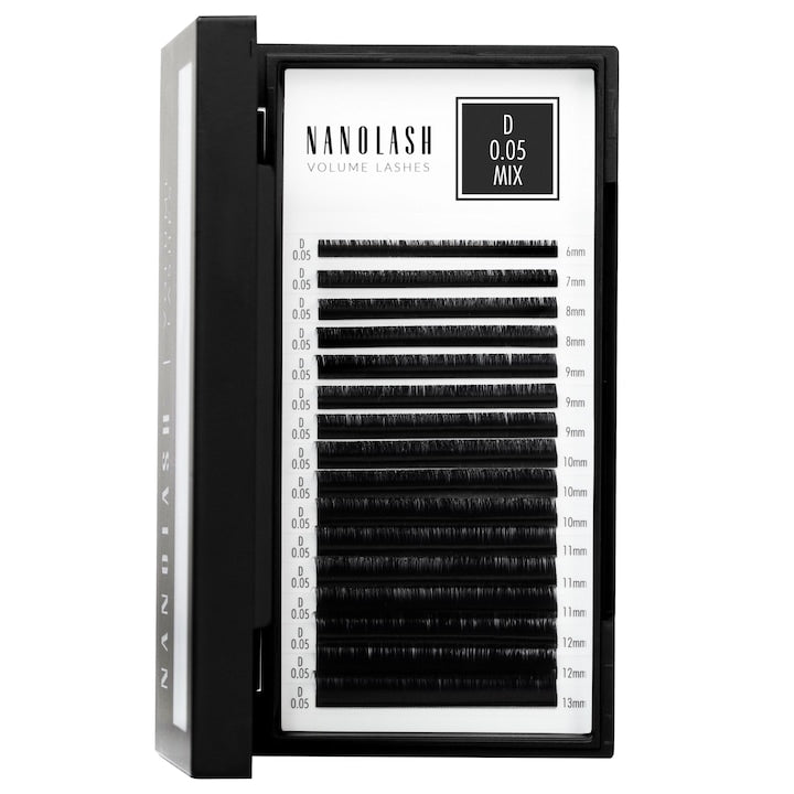 Nanolash artificial eyelashes for volume extension, 0.05 D curl, 6-13 mm mixed lengths