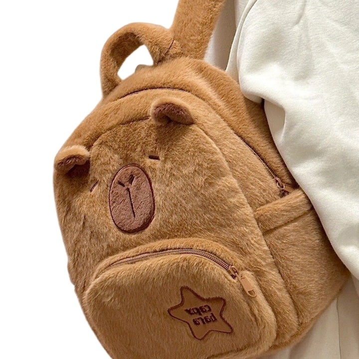 Children's Backpack Fantasy capybara, 2 zippers, One main compartment, one front pocket, with multiple pockets, Wide opening design, Two side pockets, 20x29cm, Large capacity, Fluffy to the touch, velvety and comfortable