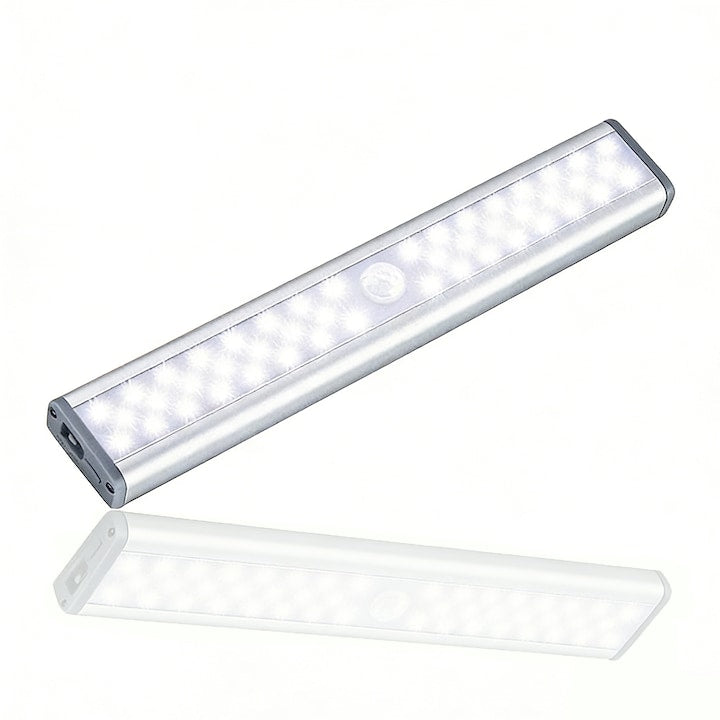 Lampa LED cu senzor de miscare YYHengCMU 46 LED-uri puternice fara fir baterie de 600 mAh 180 lm reincarcabila prin USB suport magnetic pentru dulapuri/rafturi/bufete 19 cm lumina rece