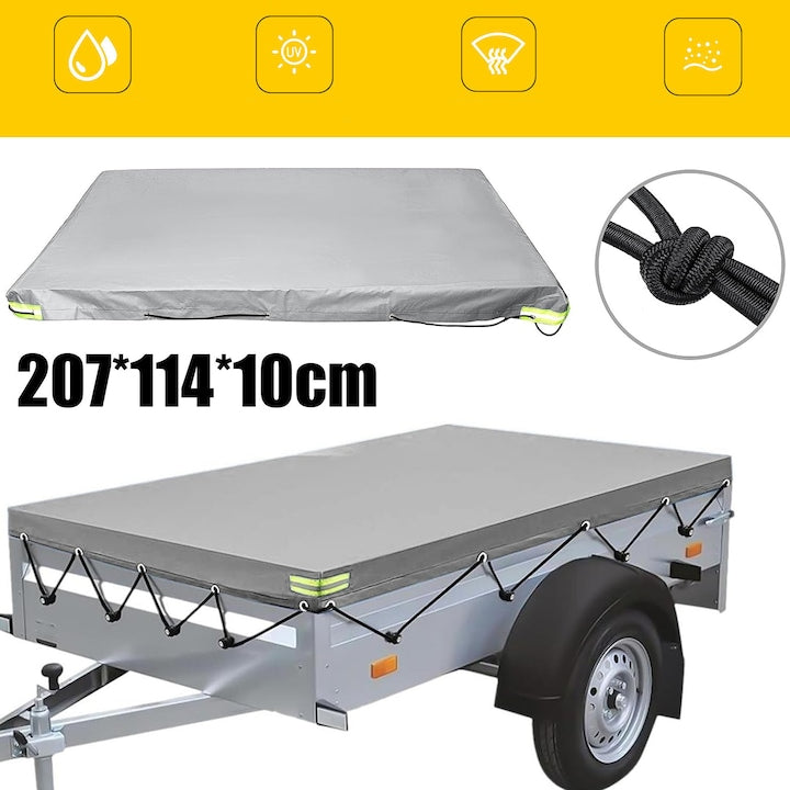 Prelata impermeabila pentru remorca gri 207x114x10cm benzi reflectorizante inele ranforsate