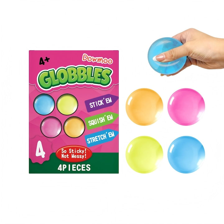 Set 4 Bucati Globuri Lipicioase Squishy Jucarie Senzoriala Antistres Extensibile si Foarte Moale cu Rebound Lent