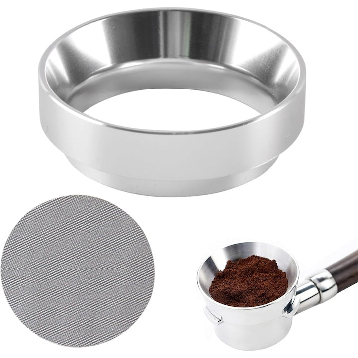 Set Inel dozare cafea si Filtru din otel inoxidabil aluminiu magnetic 51mm 2 buc Argintiu