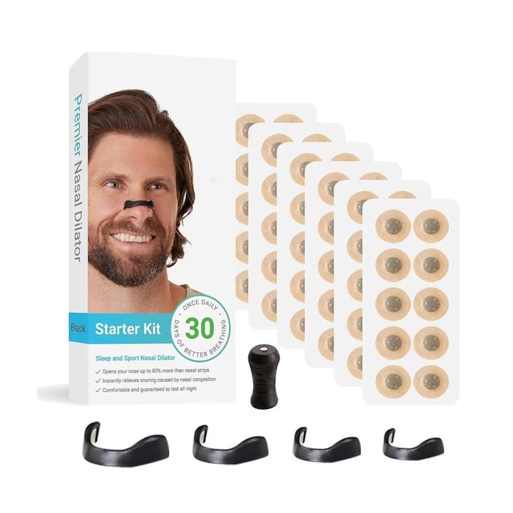 Dilatator Nazal Antisforait Antisforait silicon clips Somn Odihnitor Set Medical 4 Dilatatori de Marimi Diferite si 60 Benzi Set 30 Zile Aplicator Professional Congestie Nazala Anti Sforait Deviatie Sept 6.5 x 1.8CM ABS Negru
