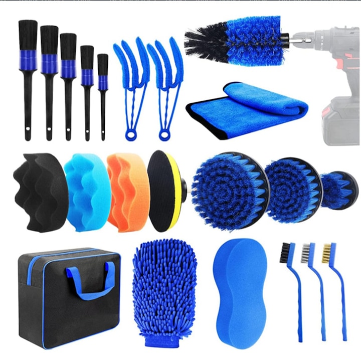 Set Premium 22 Piese Curățare Mașină SANSES Albastru Portabil