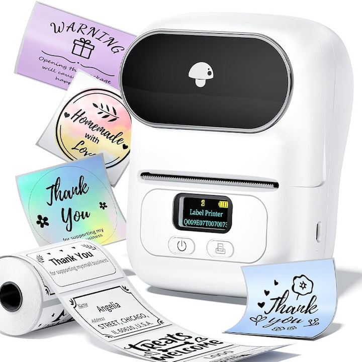 Portable Thermal Label Printer Omelivon Mini Label Printer Inkless Wireless App Compatible iOS/Android/Windows For Retail Small Business School Office Home Shipping Organization Barcodes White