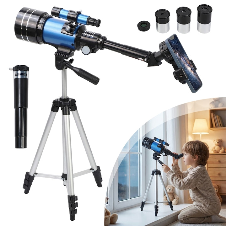 30070 Astronomical Telescope for Adults, Kids, and Beginners with Adjustable Tripod Phone Adapter, 70mm 150X Objective Lens, 300mm Refractor Telescopes, Image Erecting for Moon Observation