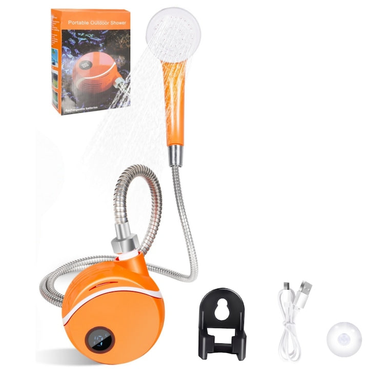 Dus portabil de camping cap dus versatil cu functie on/off dus cu cap ajustabil furtun 1.5m Ecran LED 4 Moduri Pulverizare IPX7 2200mAh debit 4-5L/min 30-60 min de functionare 60*120*110mm
