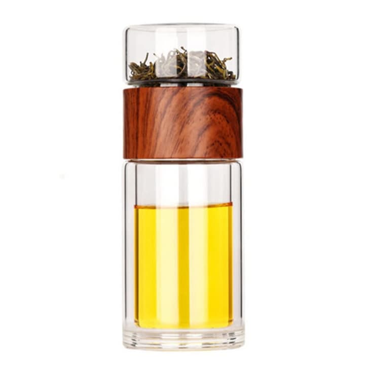 Sticla de ceai pentru calatorie WALALLA Cu infuzor 300ml Maro/Transparent