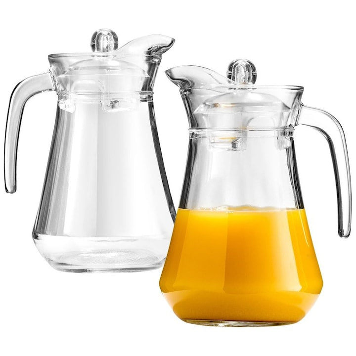 Set De Carafe Pentru Bauturi Vilde Sticla Transparent 1.4 L Cu Capac Maner Confortabil Curatare Usoara 2 Bucati