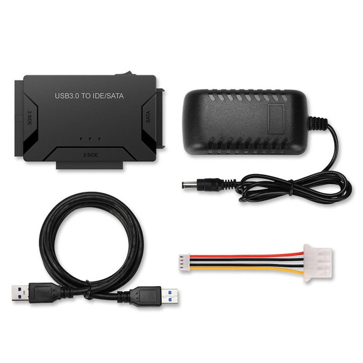 Cablu de conversie SATA/IDE la USB 3.0 ZOUN 100-240 V trei-in-unu plug-and-play cu sursa de alimentare transfer stabil de date negru