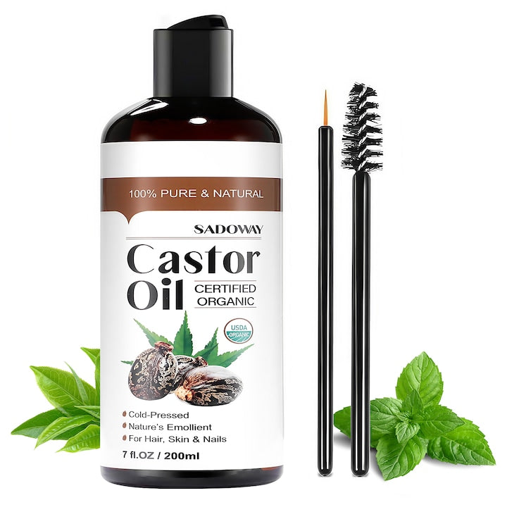 Organic Castor Oil Hydrating for Cosmetic Use, Set Castor Oil for Hair Growth, Eyelashes, Scalp and Skin Treatment, Multiple Effects, Stimulates Hair Growth, 200ml