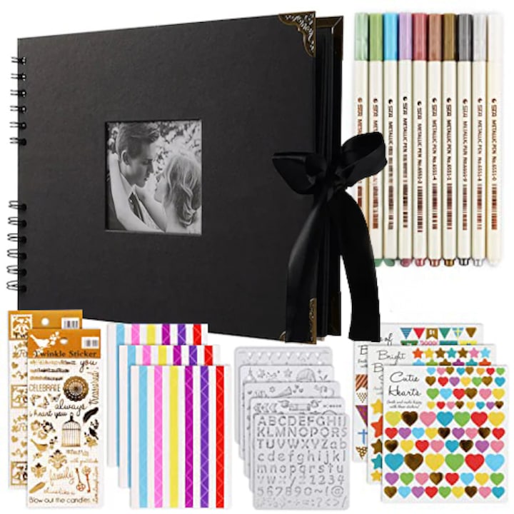 Creative Photo Album Set WALALLA Cardboard/Metal DIY Memory Book Black