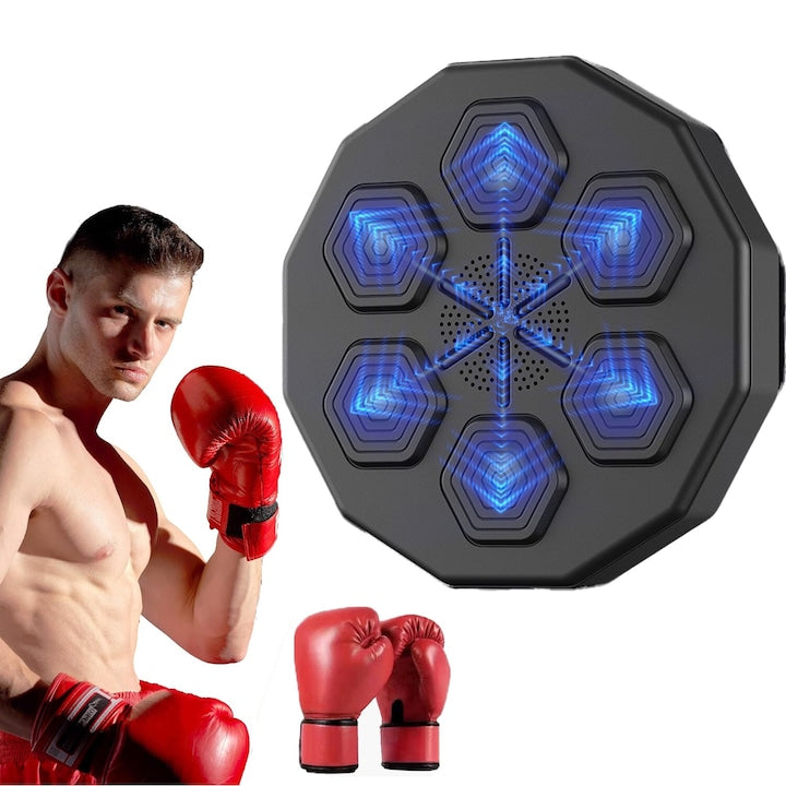 Tinta lovituri Box Cu manusi Difuzor incorporat Conexiune Bluetooth Iluminare LED pentru zona de lovire Montabil pe perete Copii si Adulti Negru
