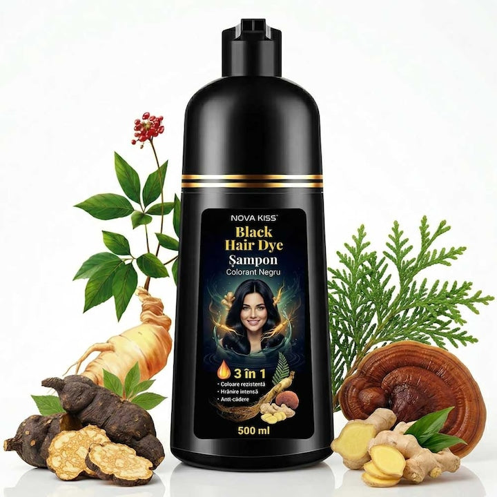 Sampon 3 in 1 pentru Vopsirea Parului Negru Acoperirea Parului Alb Regenerare cu Ghimbir 500 ml