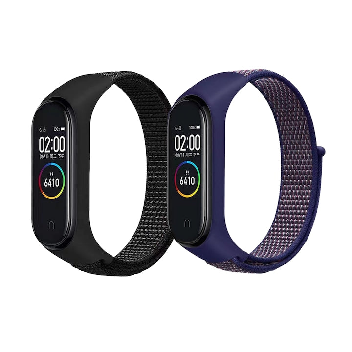 Set of 2 Fitness Strap compatible with Xiaomi Mi Band 3 / 4 / 5 / 6 / 7, textile material, Black/Navy Blue