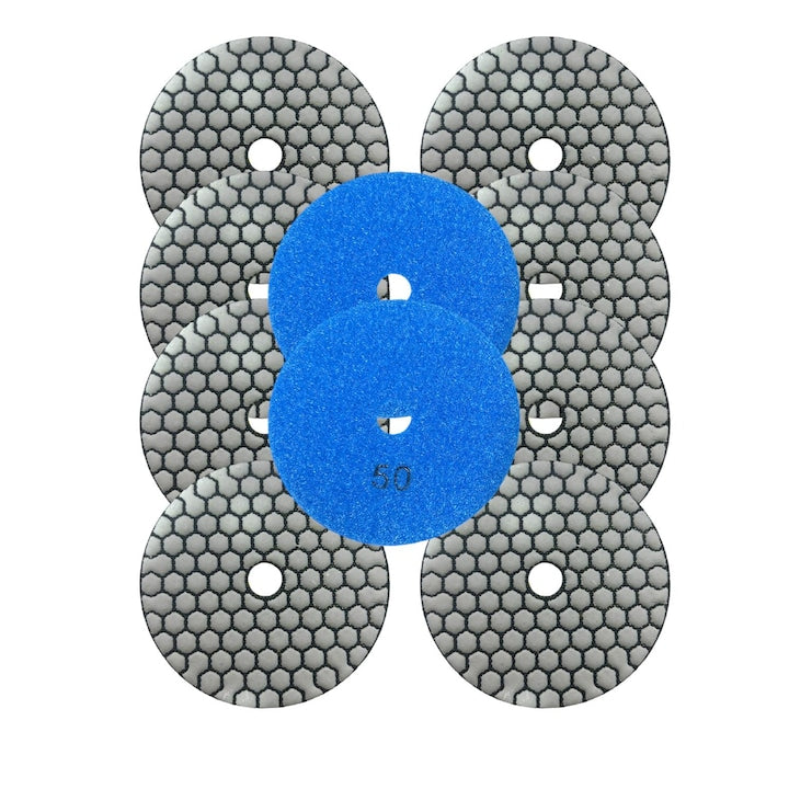 Set of 10 Diamond Polishing Pads, 100mm, P50, for Ceramics, Tiles, Porcelain, for Angle Grinder, AVI-4553 50
