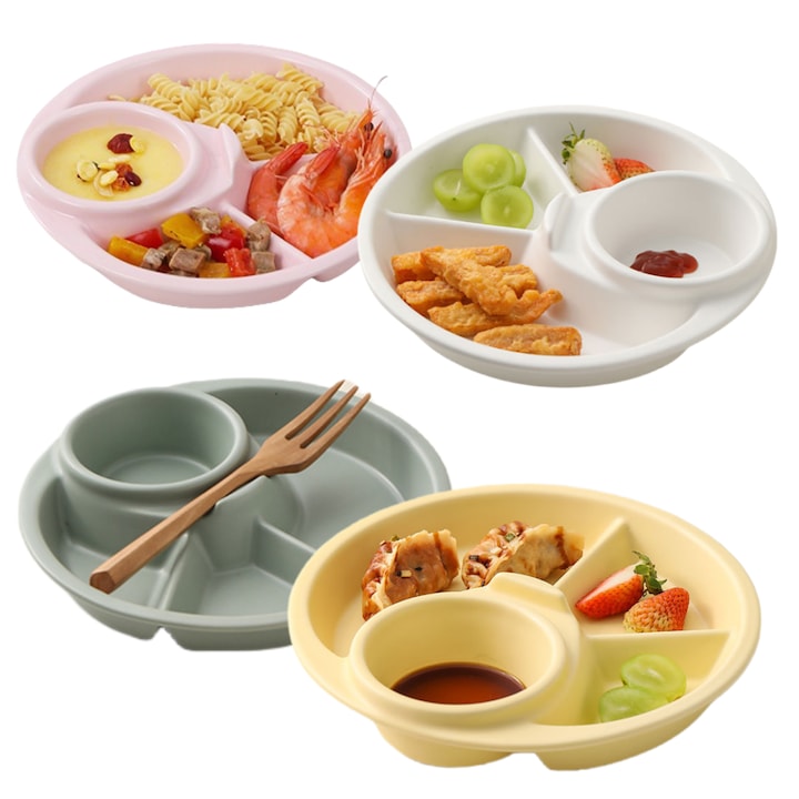 Set 4 Farfurii Reutilizabile Din Plastic cu 4 compartimente BPA free Sigur masina de spalat vase si cuptorul cu microunde pentru petreceri camping si mese de zi cu zi acasa la scoala
