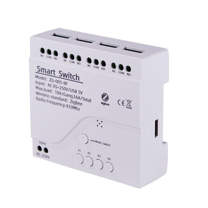 Relee inteligent WiFi cu 3 moduri si 4 canale modul de comutare releu cu contact uscat fara fir Bluetooth DIY 85-250 V compatibil cu Graffiti/SmartLife telecomanda prin aplicatie mobila